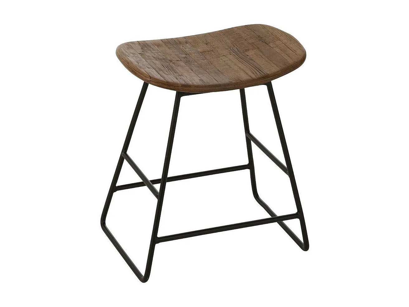 Tabourets en teck recyclé brossé et en métal (lot de 2) - DILI