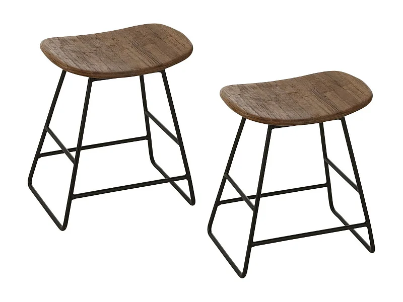 Tabourets en teck recyclé brossé et en métal (lot de 2) - DILI