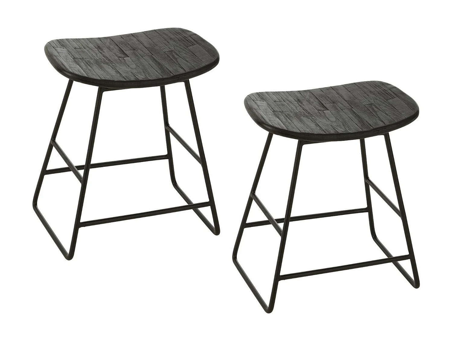 Tabourets en teck recyclé brossé et en métal (lot de 2) - DILI