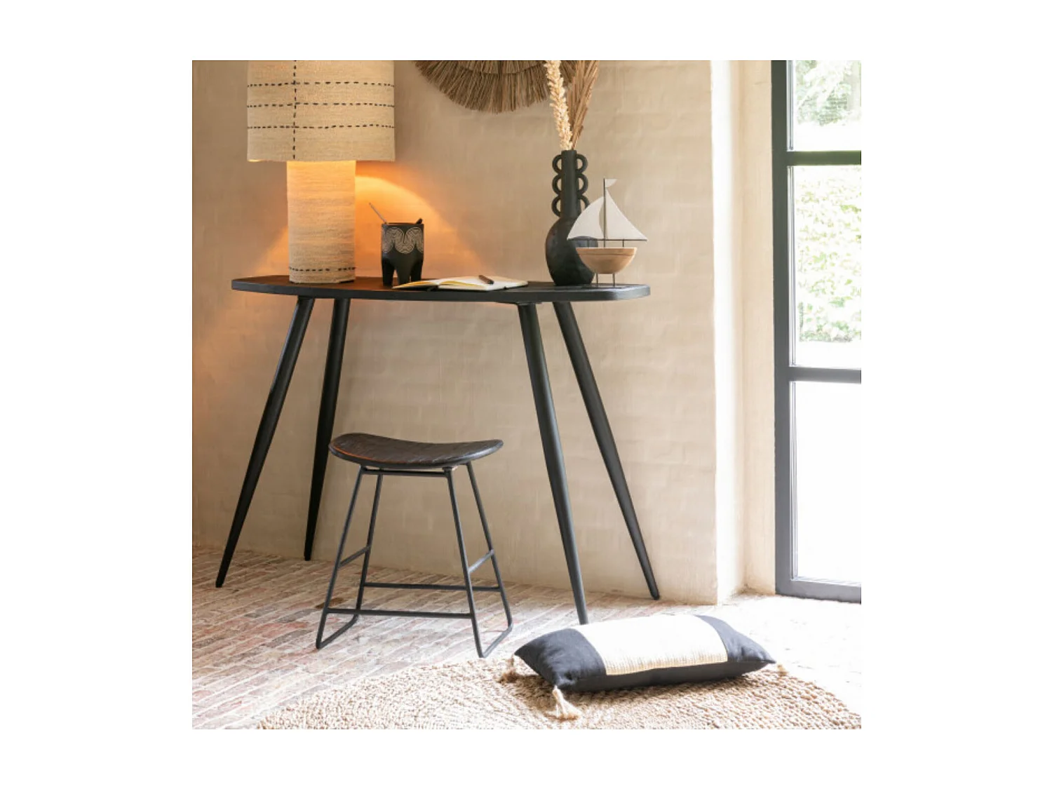 Tabourets en teck recyclé brossé et en métal (lot de 2) - DILI