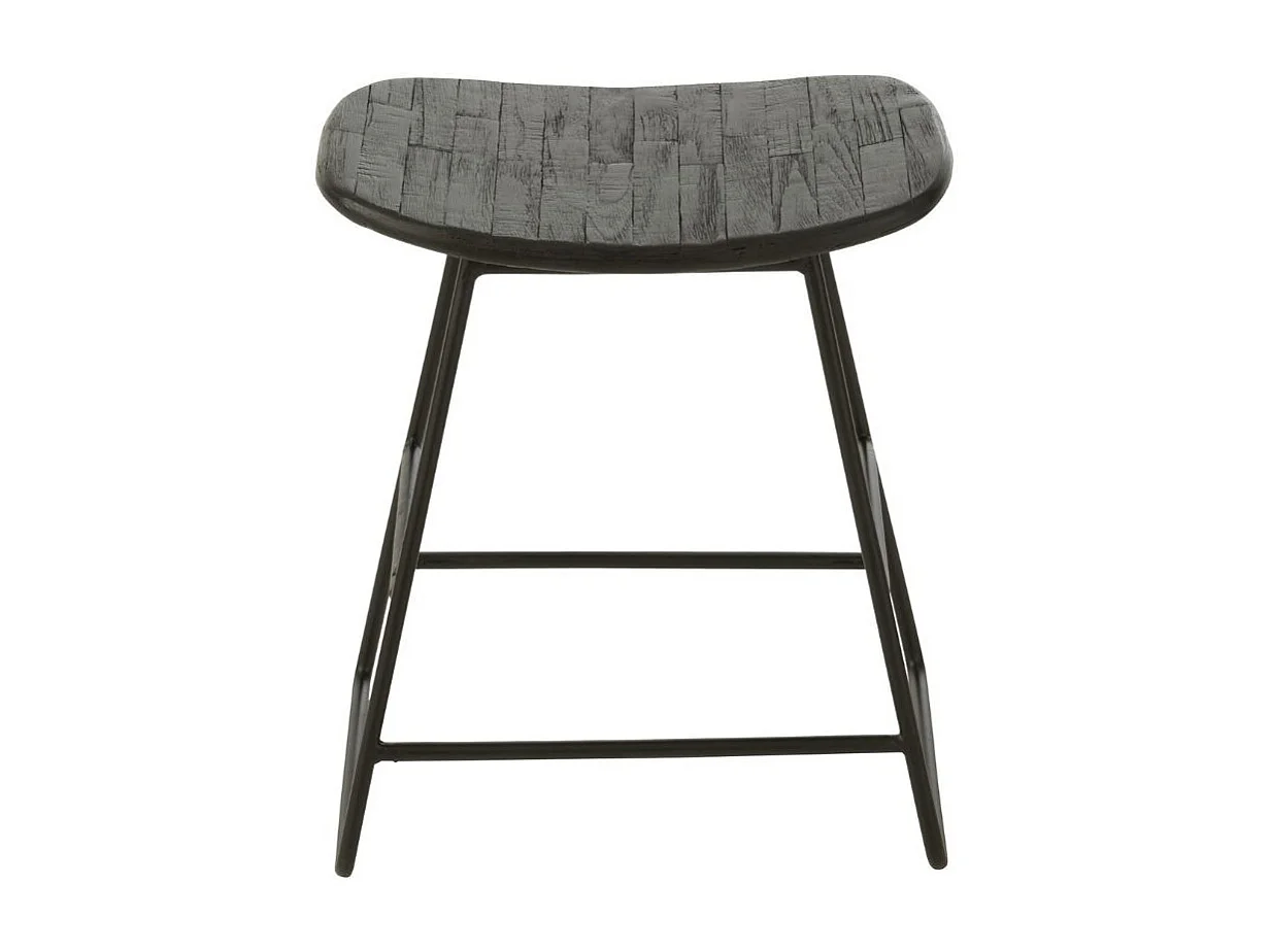 Tabourets en teck recyclé brossé et en métal (lot de 2) - DILI