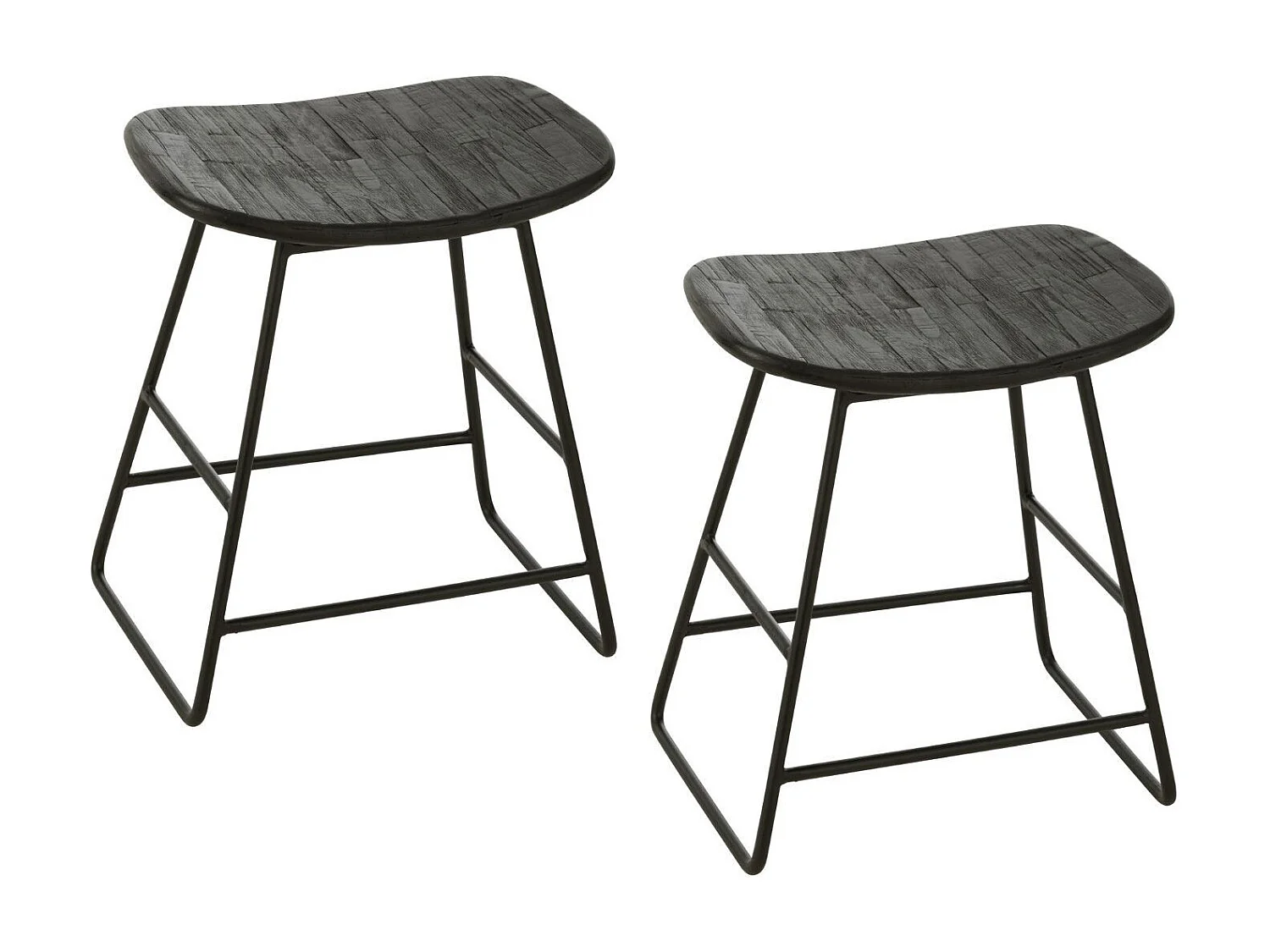 Tabourets en teck recyclé brossé et en métal (lot de 2) - DILI