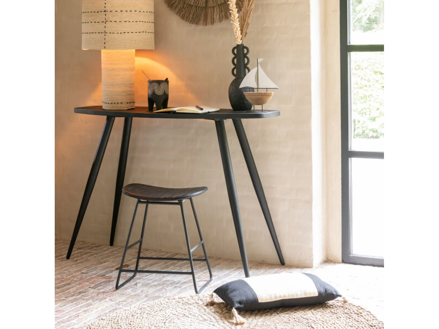 Tabourets en teck recyclé brossé et en métal (lot de 2) - DILI