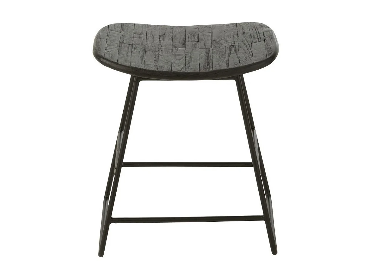 Tabourets en teck recyclé brossé et en métal (lot de 2) - DILI