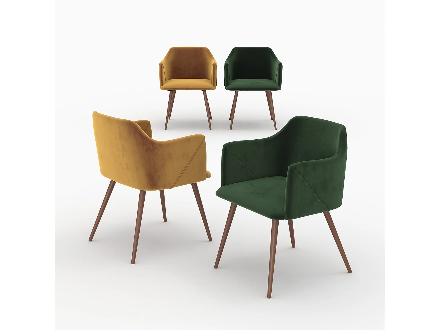 Pack 4 chaises en velours jaune et vert - Daisy