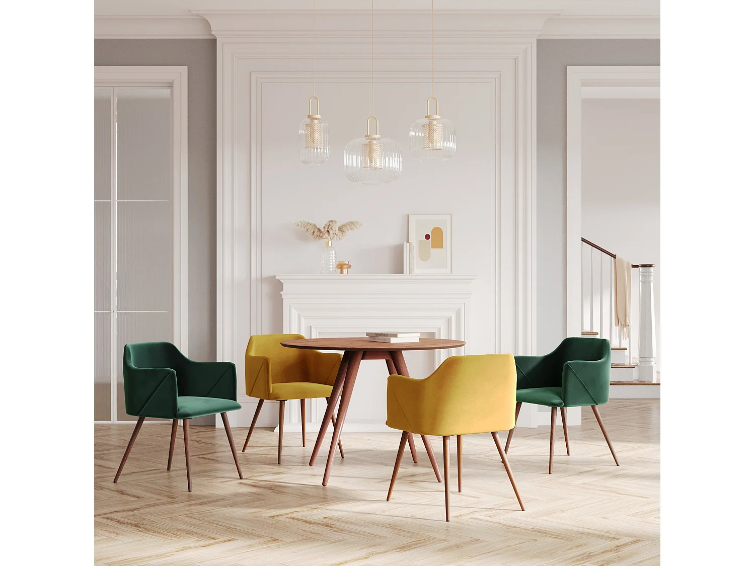 Pack 4 chaises en velours jaune et vert - Daisy