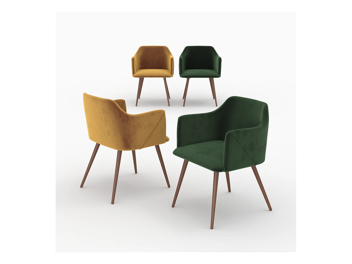 Pack 4 chaises en velours jaune et vert - Daisy