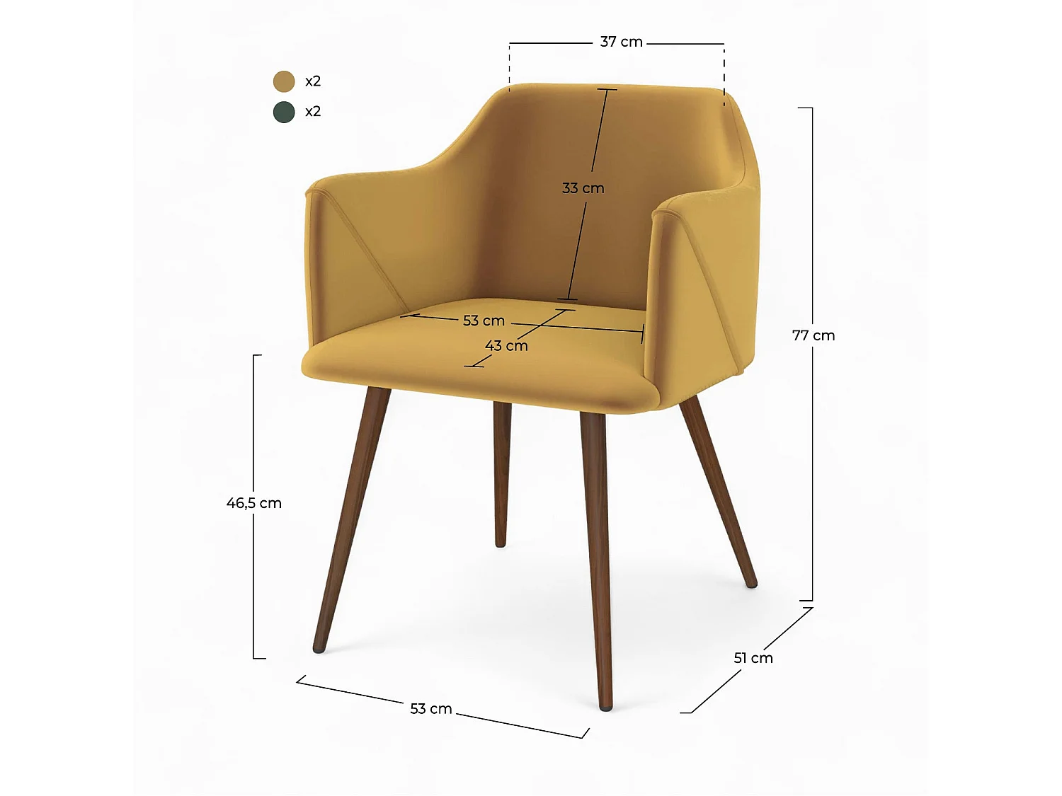 Pack de 4 sillas de terciopelo amarillo y verde - Daisy