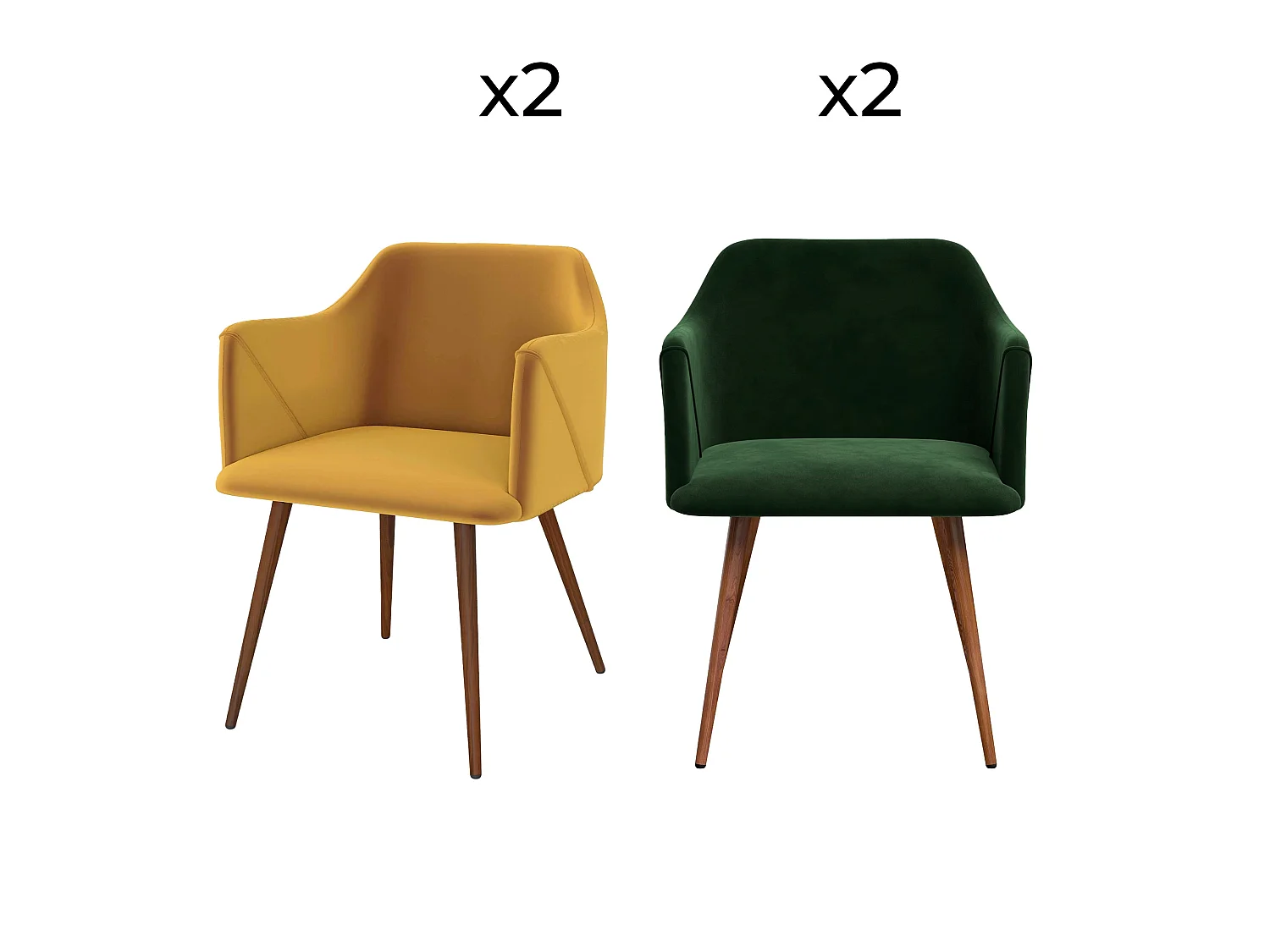 Pack de 4 sillas de terciopelo amarillo y verde - Daisy