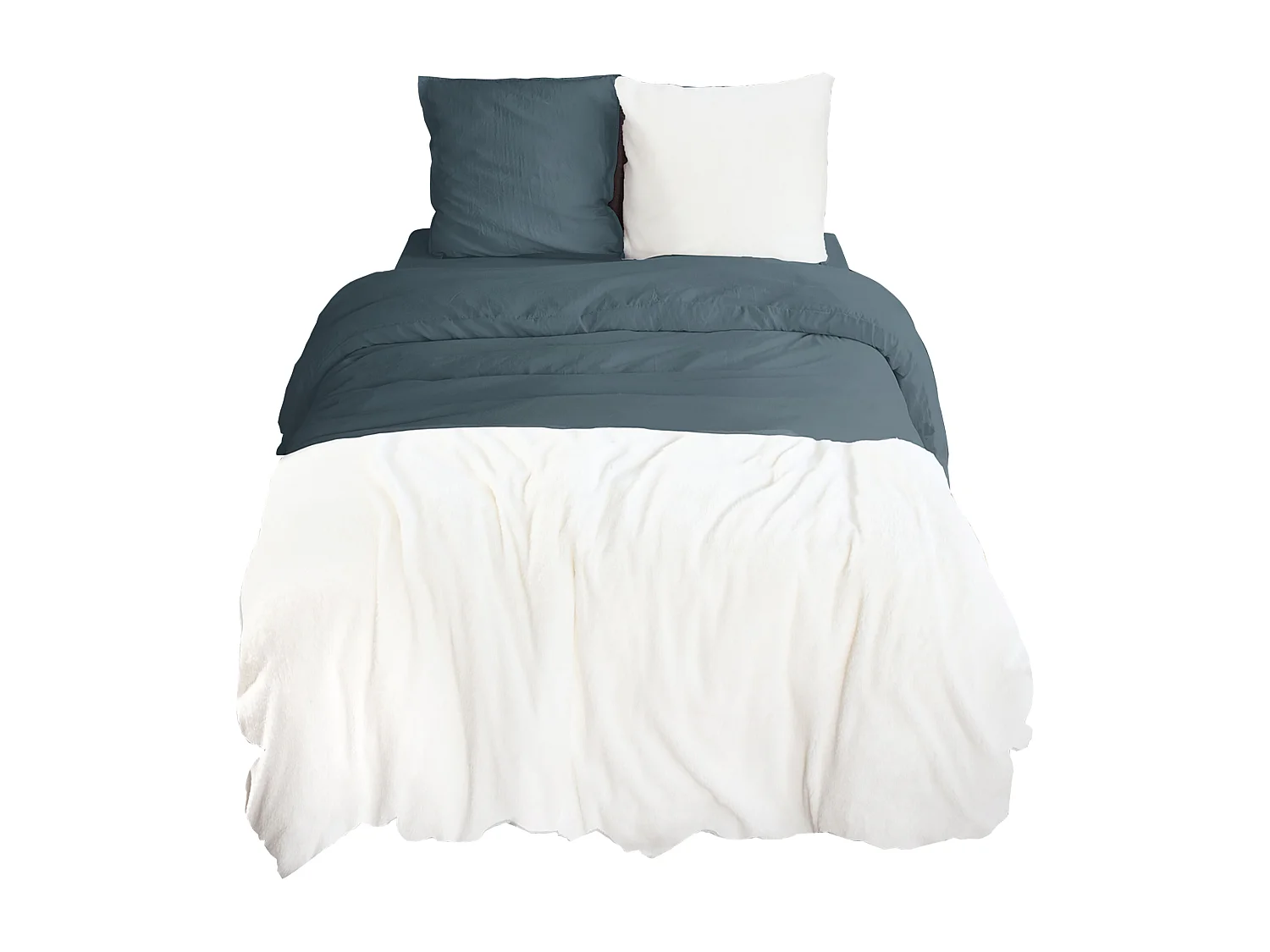 Parure de lit 3 pièces 260x240 cm microfibre et sherpa SHERPA Bleu