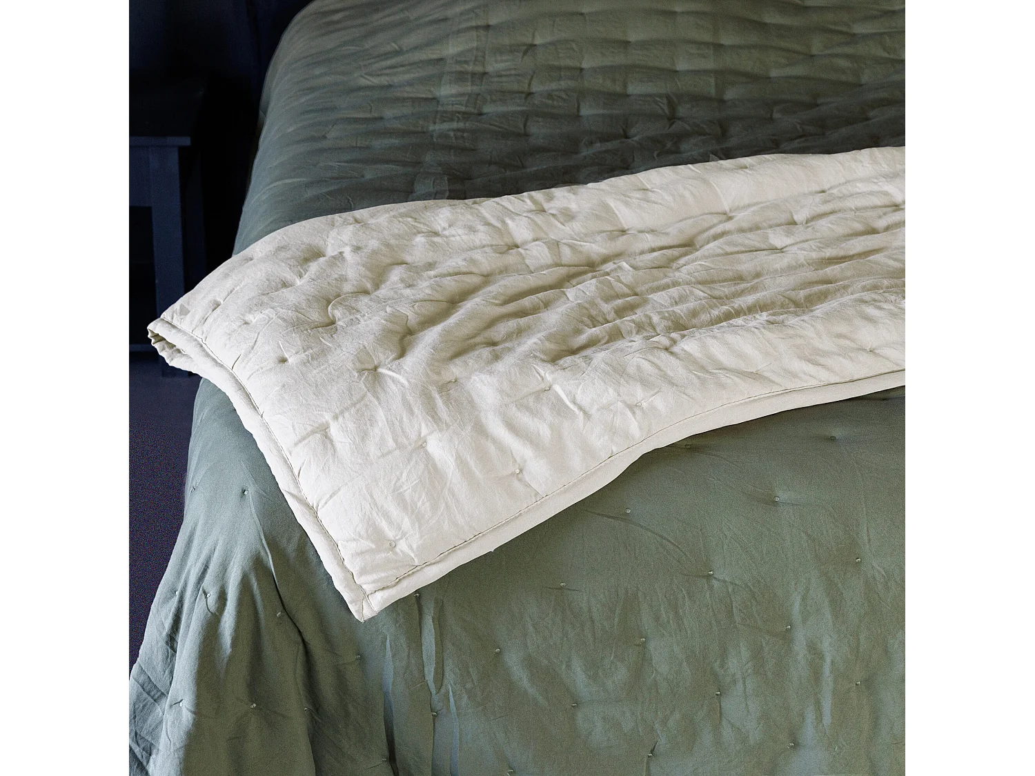 Couvre-lit 220x240 cm CELESTE velours piquage points brodés Naturel
