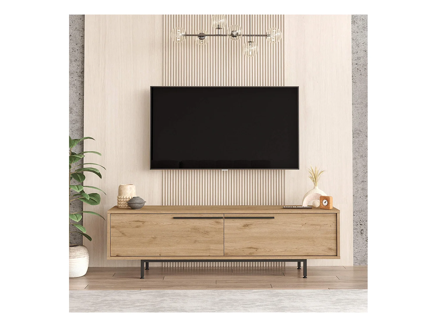 Mueble de TV Rebecca Mobili Puka 45x160x35,5 Tablero de partículas Hierro Roble Claro Gris Oscuro Moderno