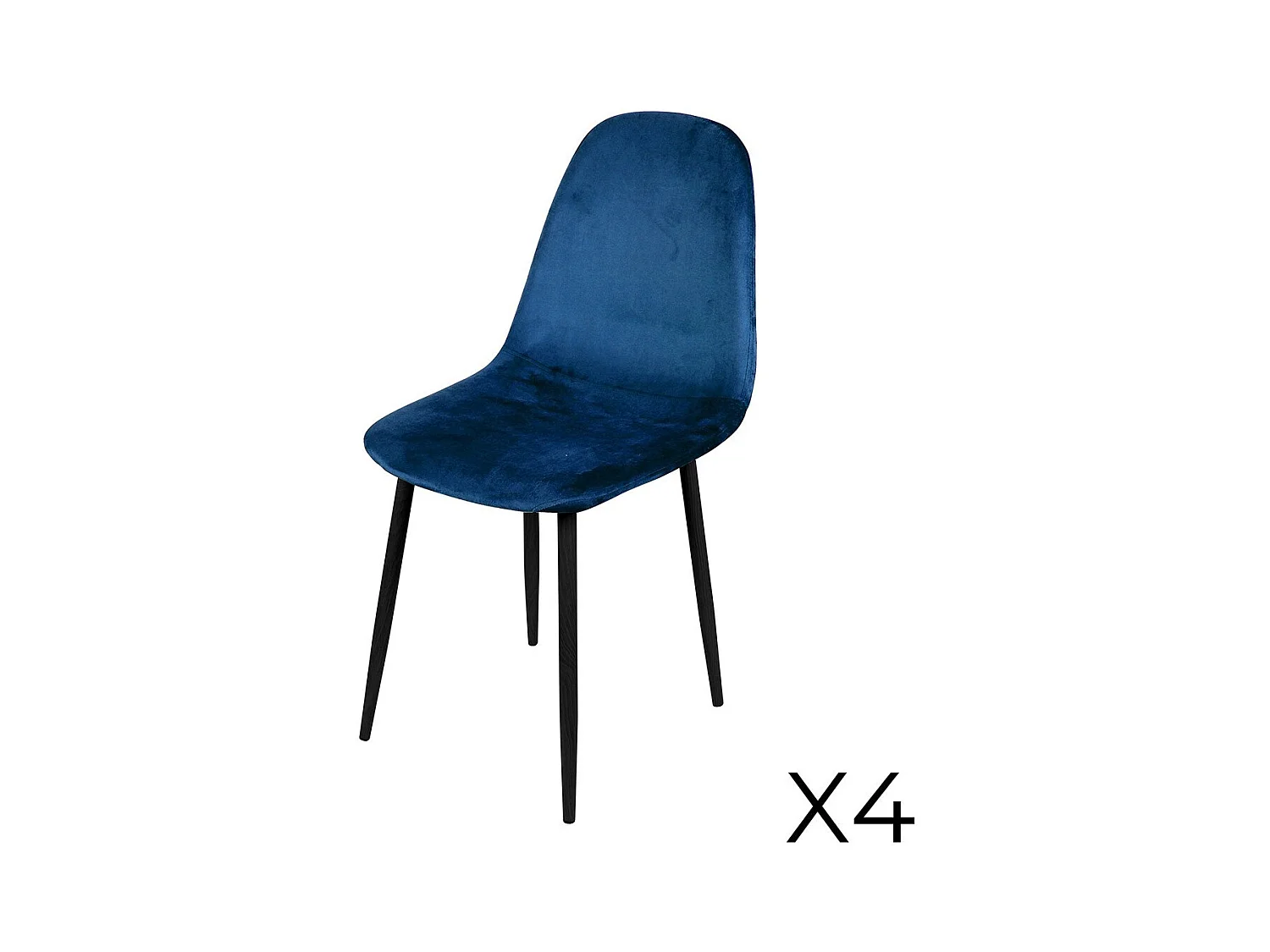 Set van 4 stoelen LOLY, zitting en rugleuning in blauw fluweel, structuur in zwart metaal