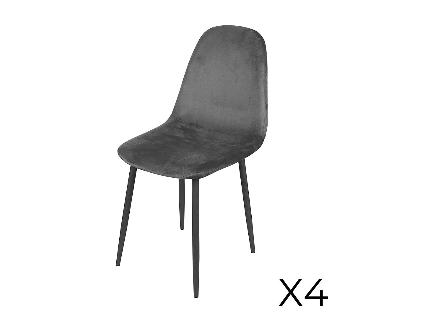 Lot de 4 chaises LOLY, assise et dossier en velours gris, structure en métal noir