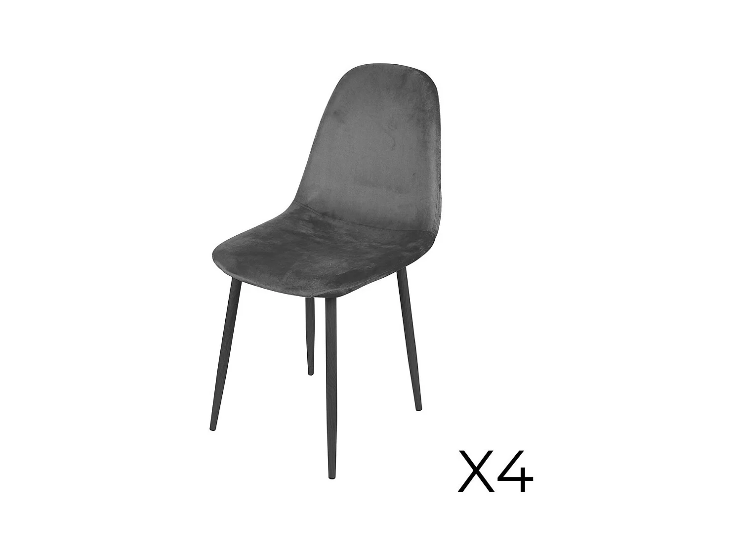 Set van 4 stoelen LOLY, zitting en rugleuning in grijs fluweel, structuur in zwart metaal