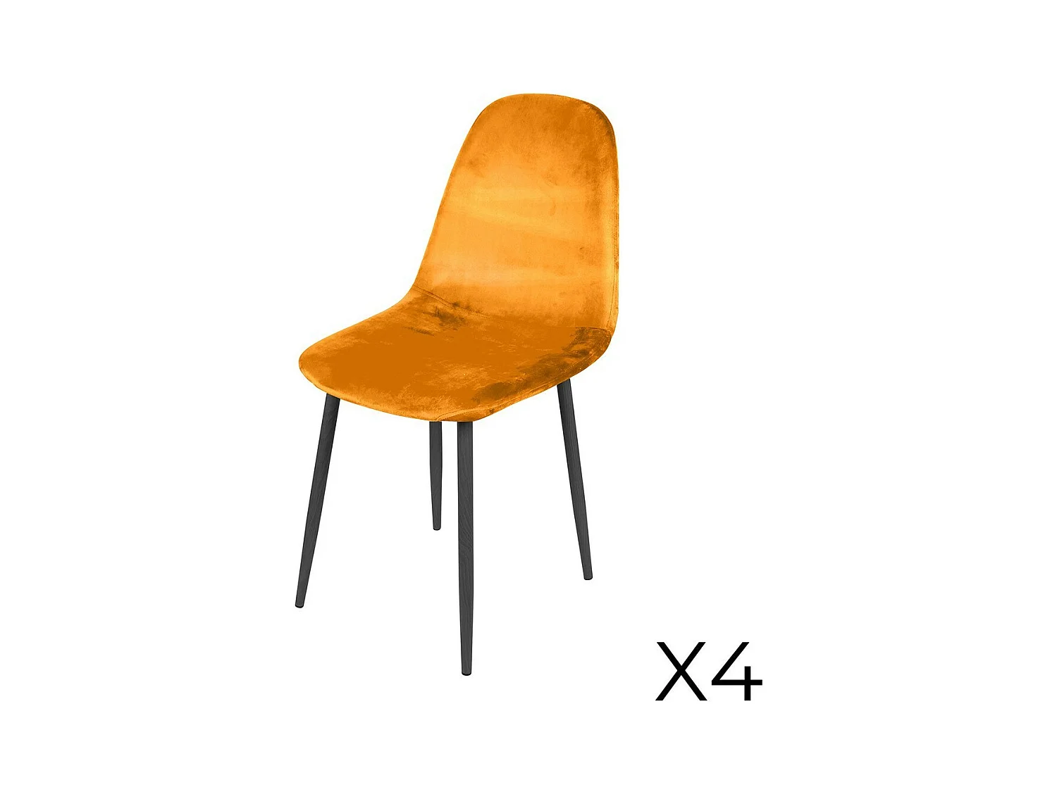 Set van 4 stoelen LOLY, zitting en rugleuning in geel fluweel, structuur in zwart metaal