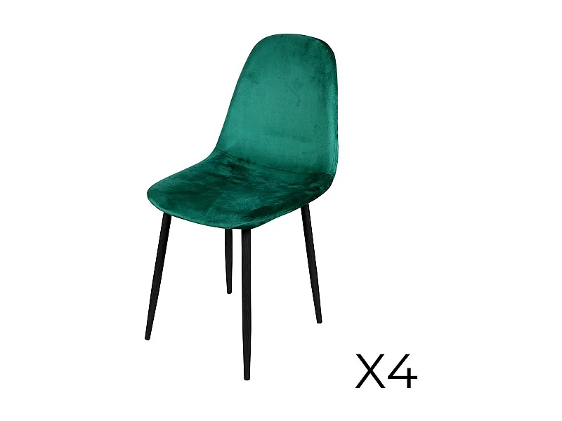 Set van 4 LOLY stoelen, zitting en rugleuning van groen fluweel, structuur van zwart metaal