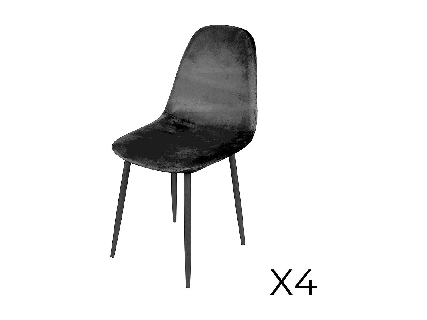 Set von 4 Stühlen LOLY, Sitz und Rückenlehne aus schwarzem Samt, Gestell aus schwarzem Metall