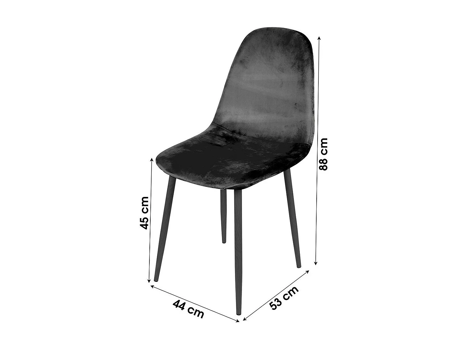 Set von 4 Stühlen LOLY, Sitz und Rückenlehne aus schwarzem Samt, Gestell aus schwarzem Metall