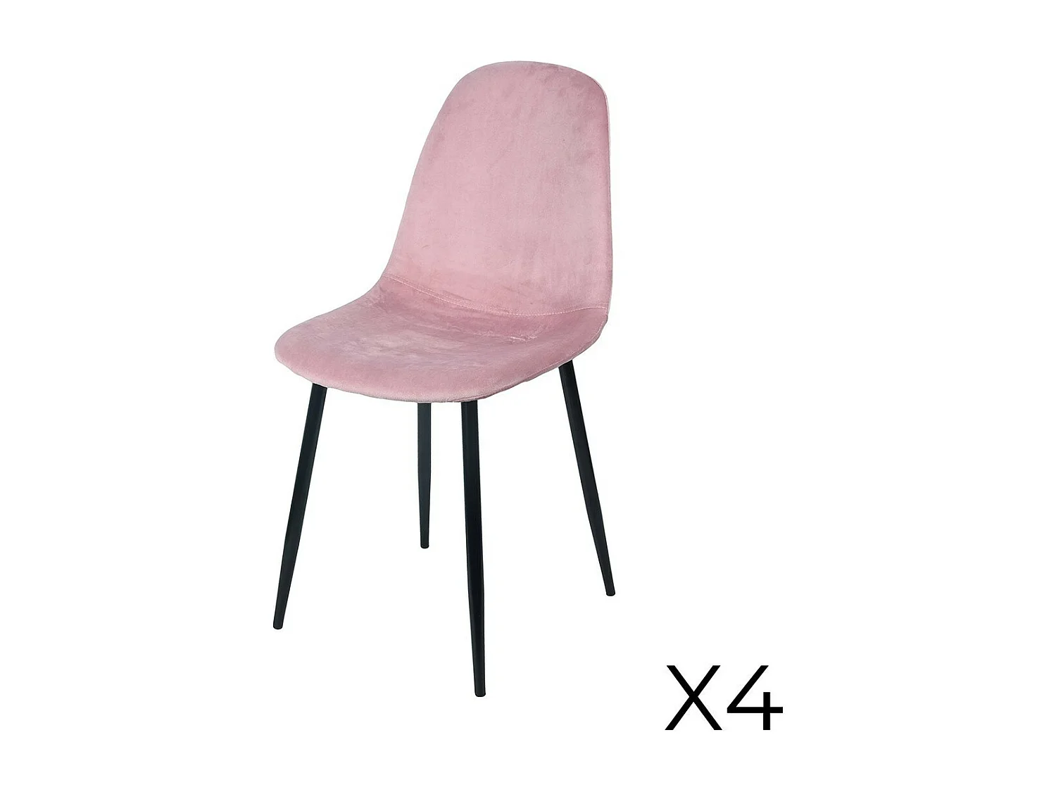 Lot de 4 chaises LOLY, assise et dossier en velours rose, structure en métal noir