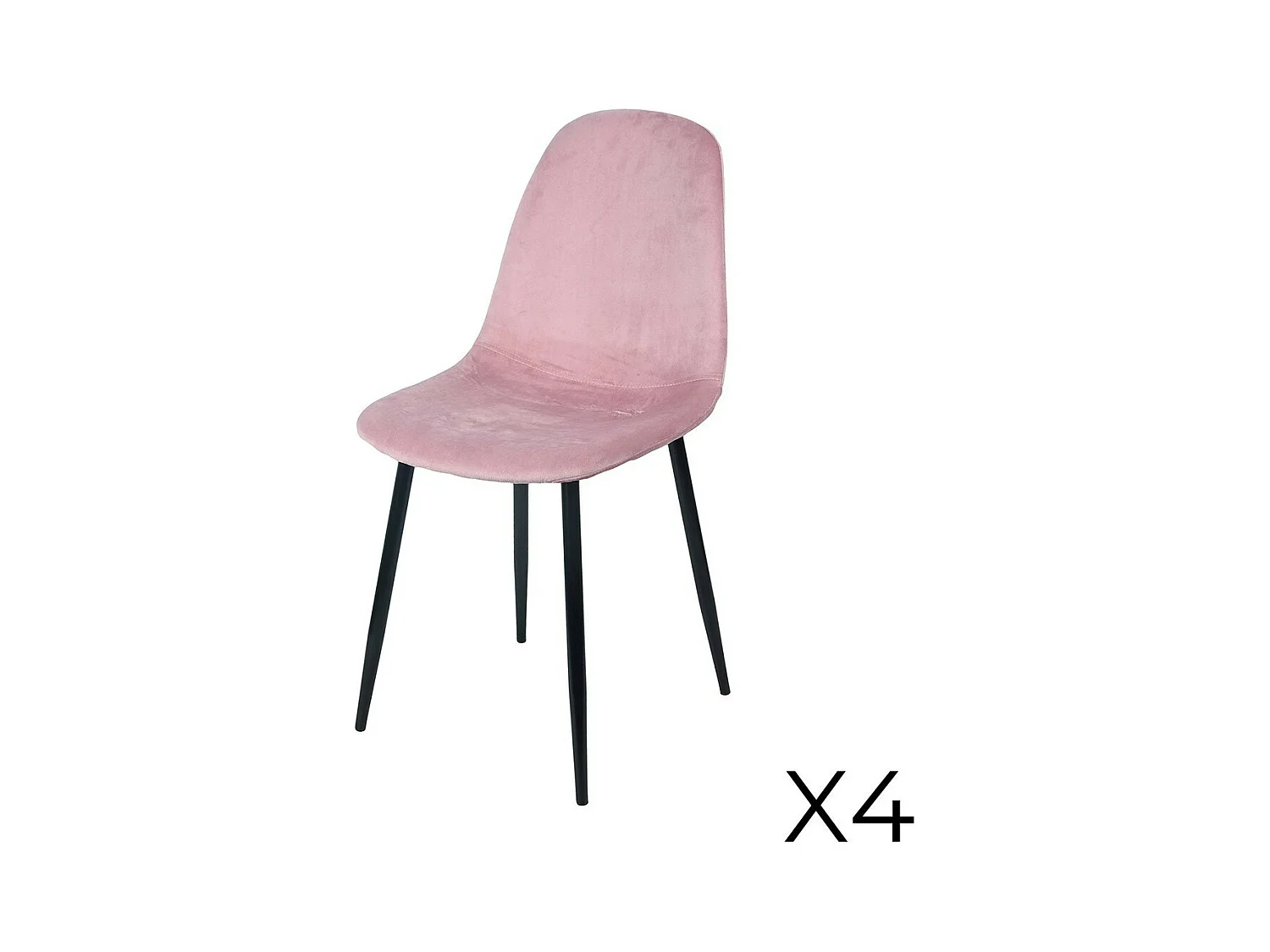 Set van 4 stoelen LOLY, zitting en rugleuning in roze fluweel, structuur in zwart metaal
