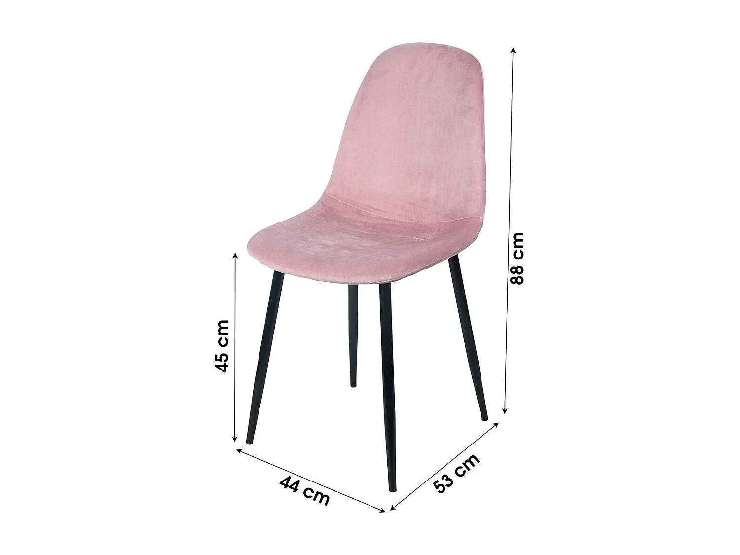 Lote de 4 sillas LOLY, asiento y respaldo en terciopelo rosa, estructura en metal negro.