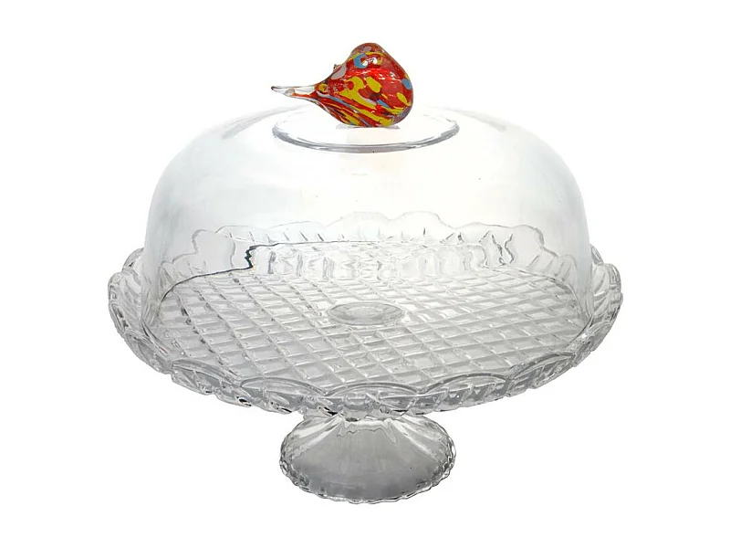 Cloche sur pied Oiseau en verre 30 cm