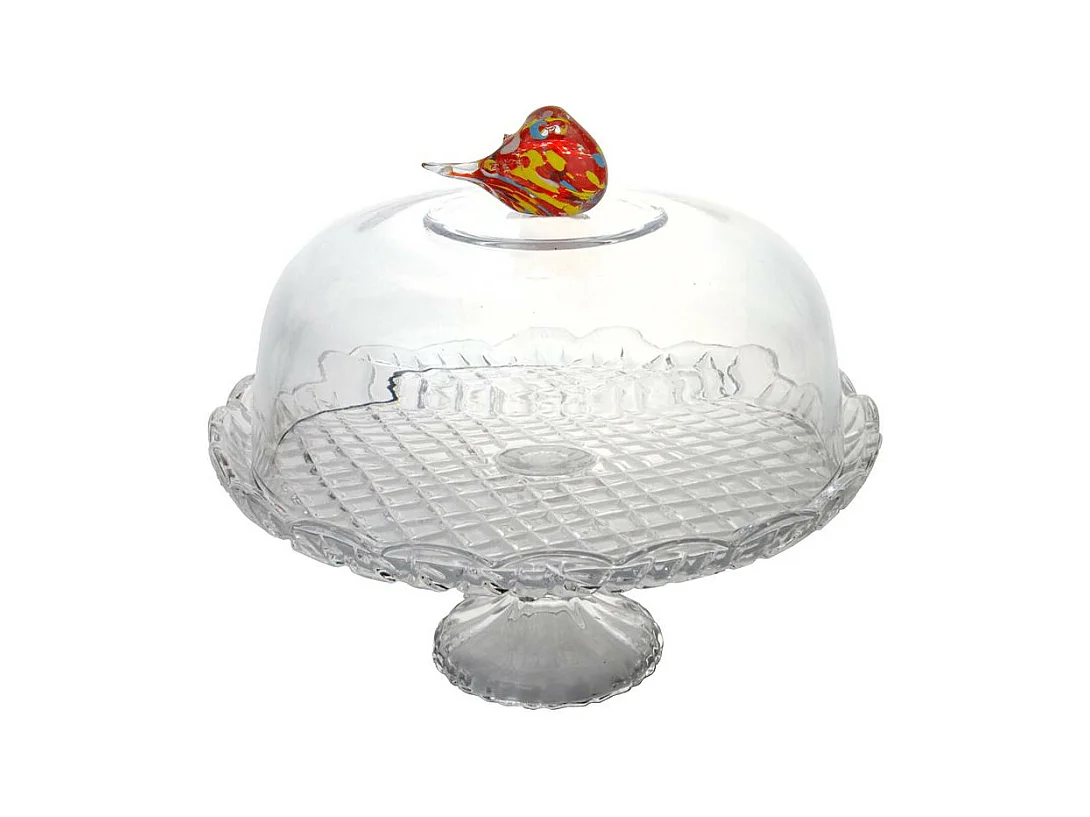 Cloche sur pied Oiseau en verre 30 cm
