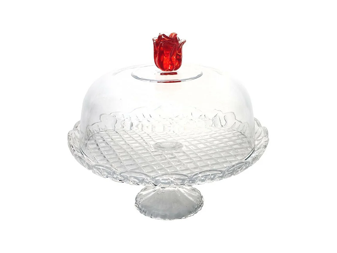 Cloche sur pied Rose en verre 30 cm