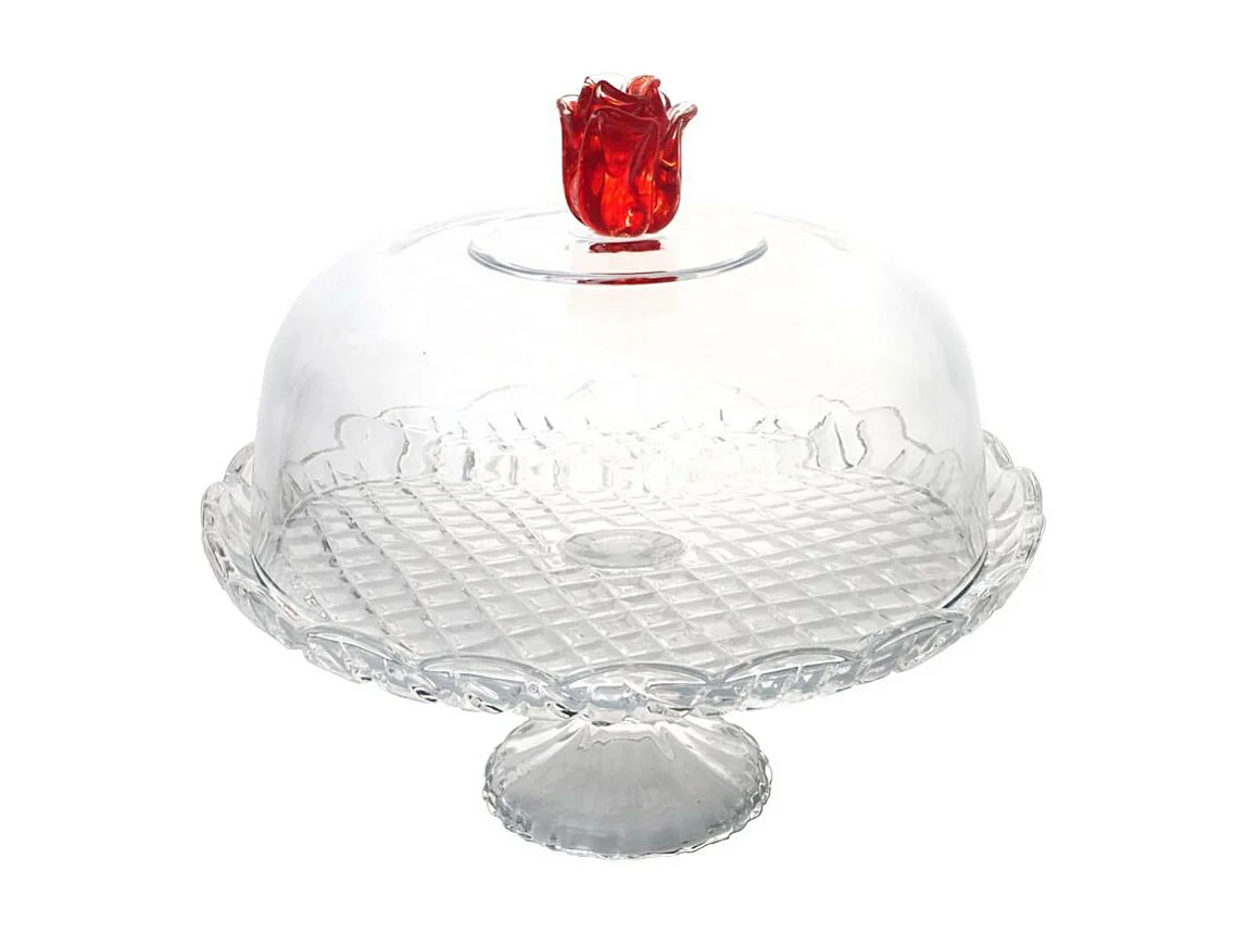 Cloche sur pied Rose en verre 30 cm