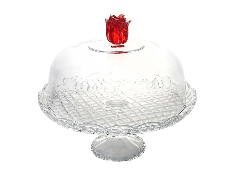 Cloche sur pied Rose en verre 30 cm