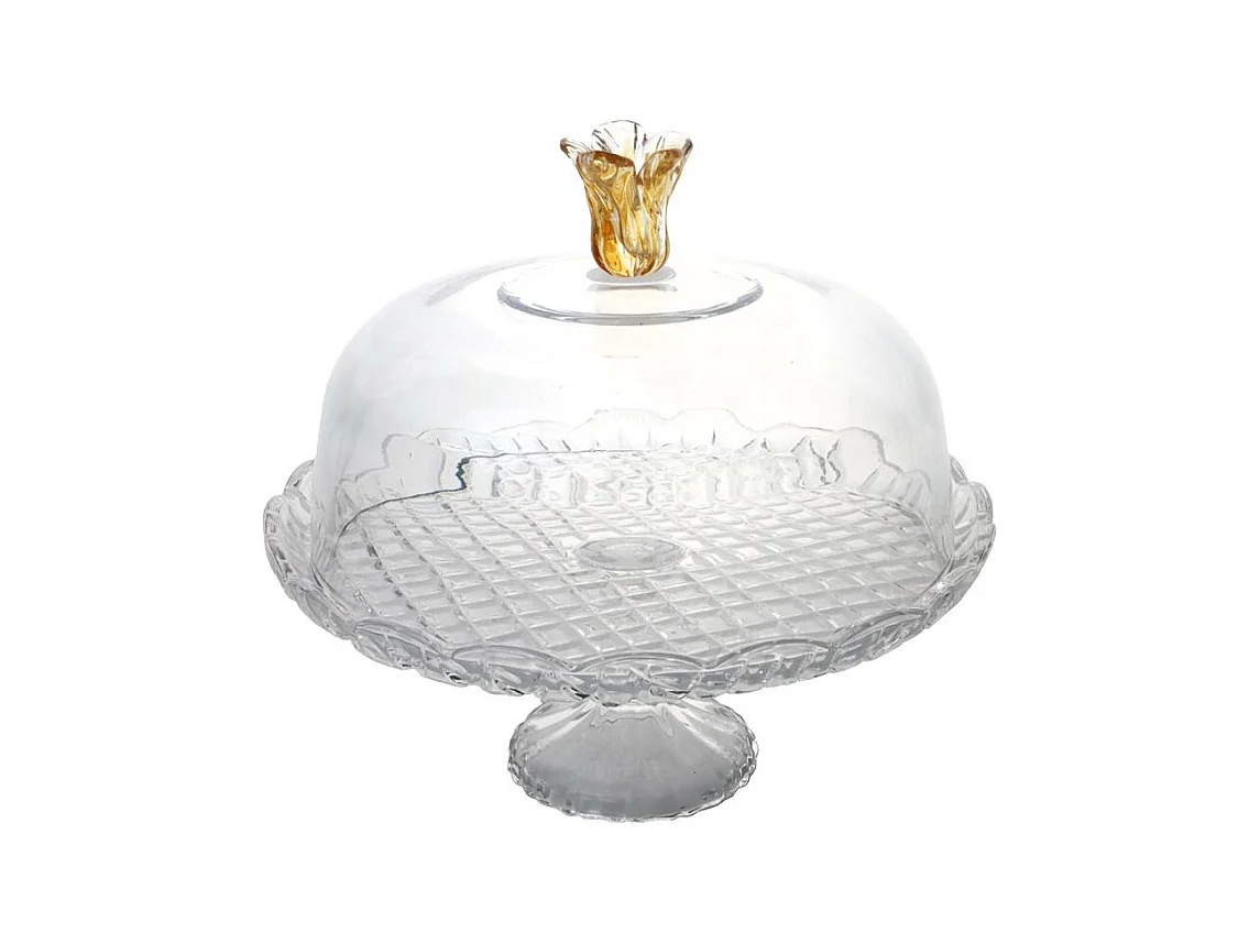 Cloche sur pied Fleur en verre 30 cm