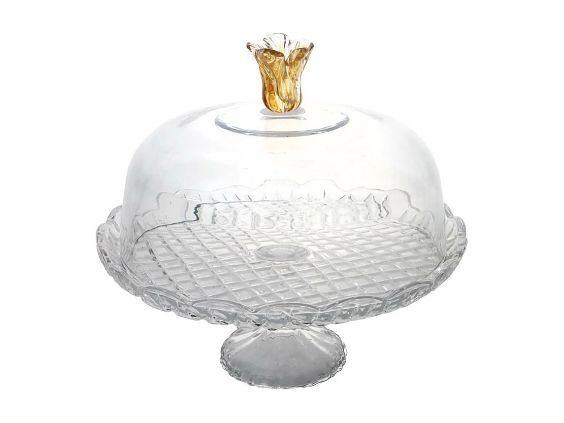 Cloche sur pied Fleur en verre 30 cm