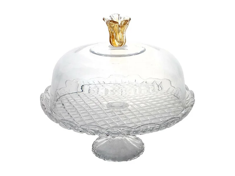 Cloche sur pied Fleur en verre 30 cm