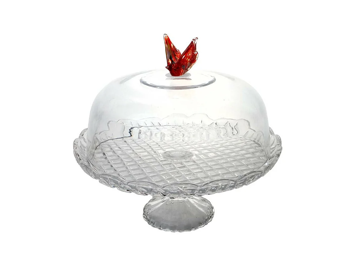 Cloche sur pied Papillon en verre 30 cm