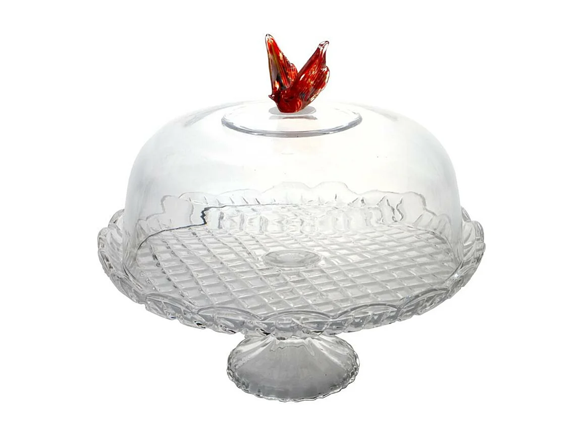 Cloche sur pied Papillon en verre 30 cm