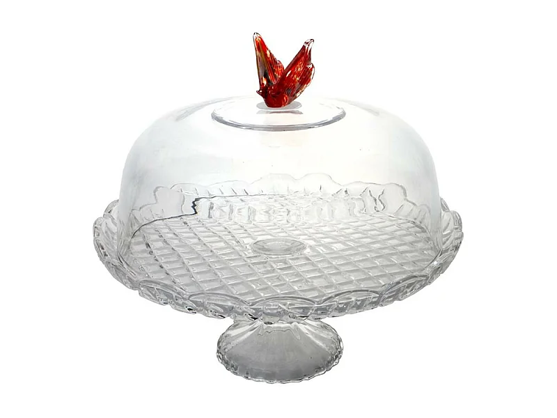 Cloche sur pied Papillon en verre 30 cm
