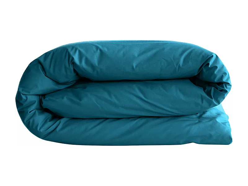 Housse de couette uni 240x220 cm percale de coton MANOIR bleu Lagon
