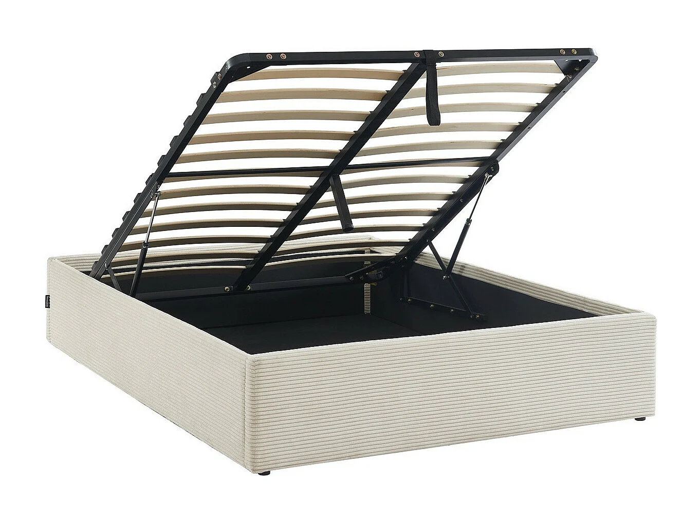 Lit coffre adulte 140x190 cm en velours côtelé beige avec sommier - Handy