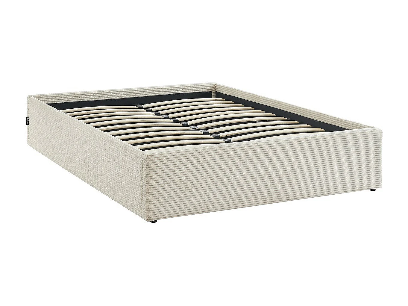 Lit coffre adulte 140x190 cm en velours côtelé beige avec sommier - Handy