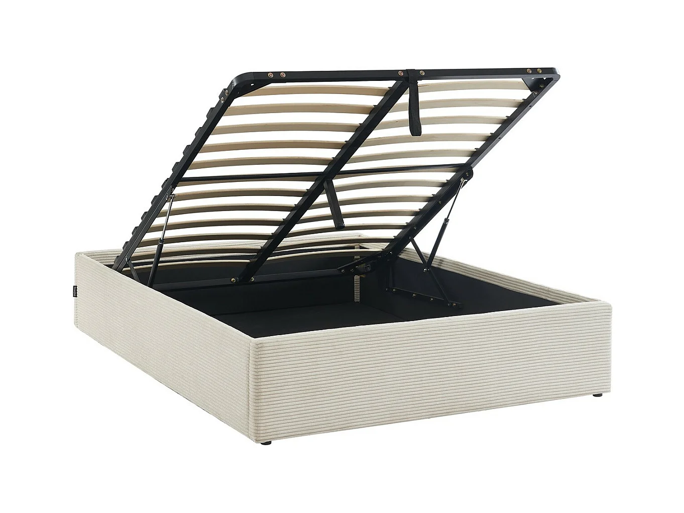 Lit coffre adulte 140x190 cm en velours côtelé beige avec sommier - Handy
