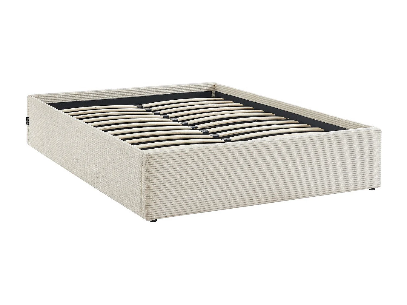 Lit coffre adulte 140x190 cm en velours côtelé beige avec sommier - Handy