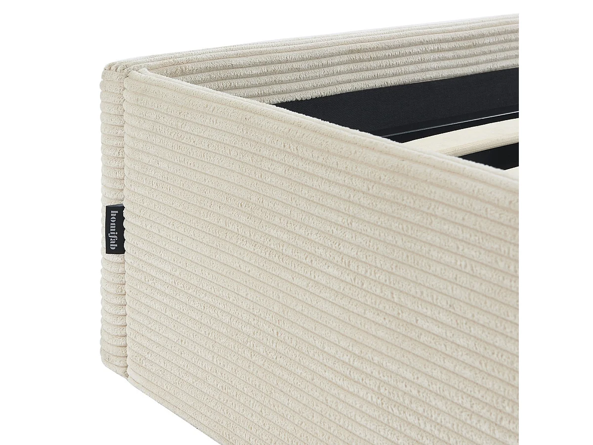 Lit coffre adulte 140x190 cm en velours côtelé beige avec sommier - Handy