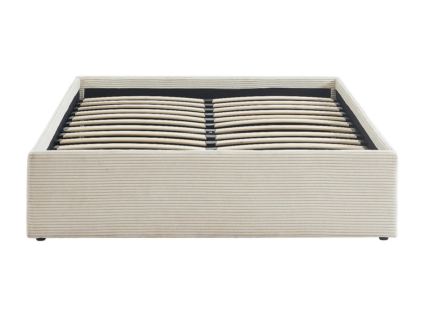 Lit coffre adulte 140x190 cm en velours côtelé beige avec sommier - Handy