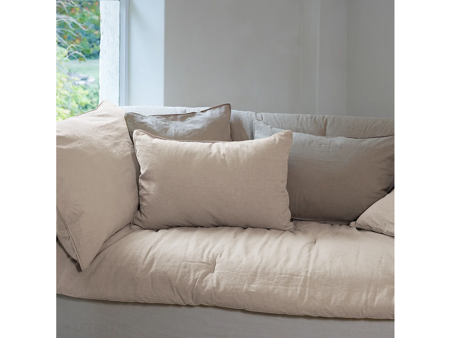 Housse de coussin 45x45 cm 50% lin et 50% coton collection OPERA DECO ficelle