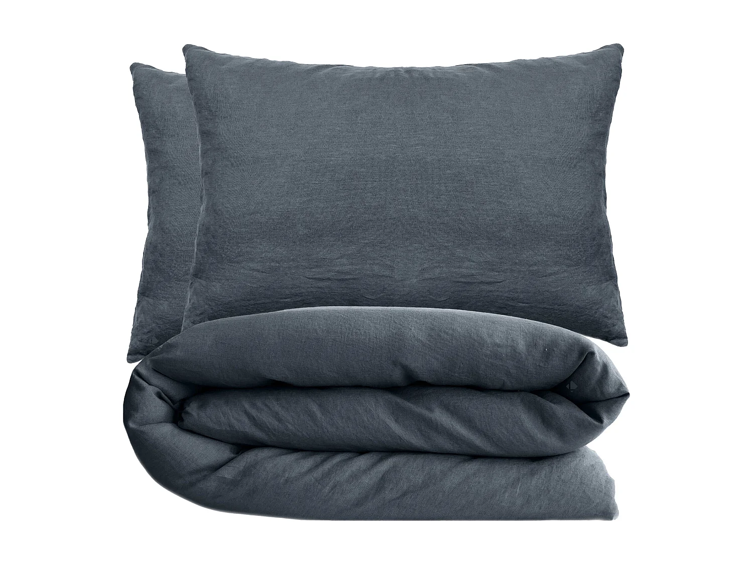 Parure de lit 240x220 cm et 50x70 cm coton lavé PALACE noir granit 3 pièces