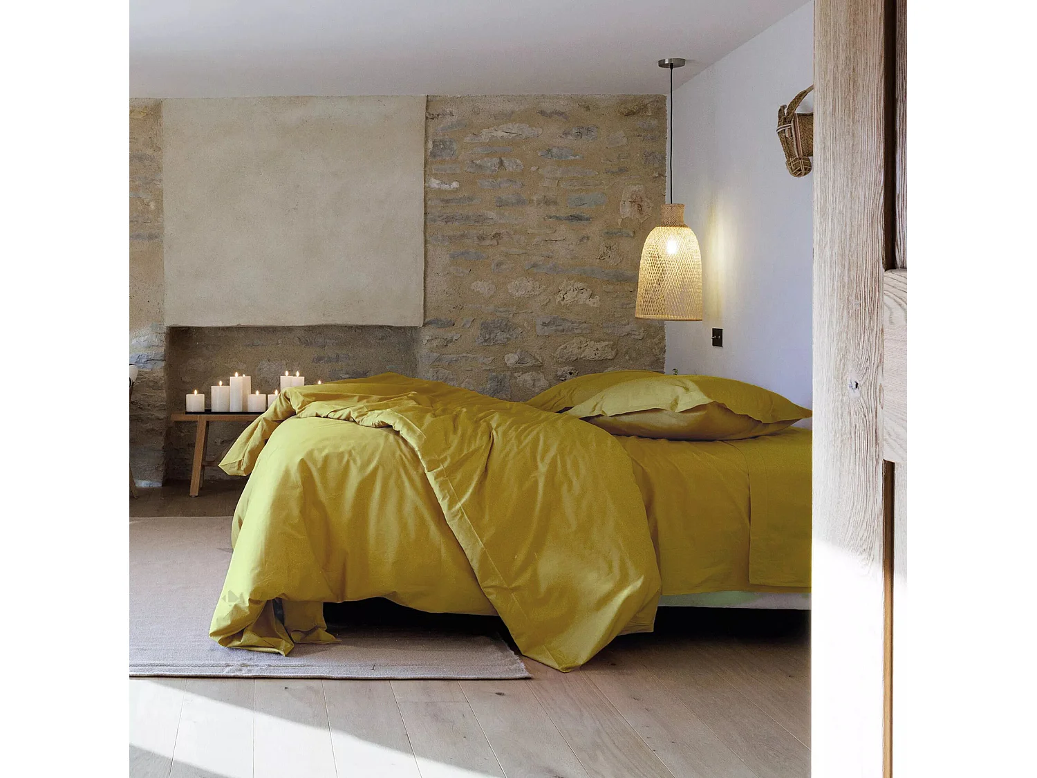 Drap housse uni 80x200 cm bonnet 35 cm percale de coton MANOIR vert Jasmin