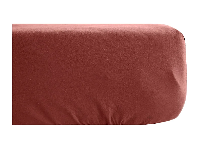 Drap housse uni 200x200 cm bonnet 40 cm percale de coton MANOIR rose Pêche