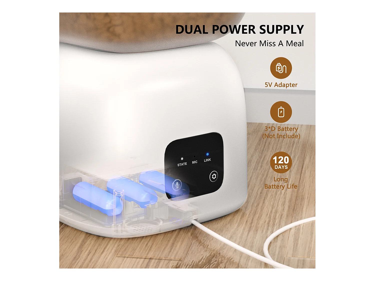 Automatischer Katzenfutterspender mit WLAN, 3 l, beiligender Futterautomat für Katzen und Hunde, 10 Mahlzeiten pro Tag, 10 s Sprachaufzeichnung