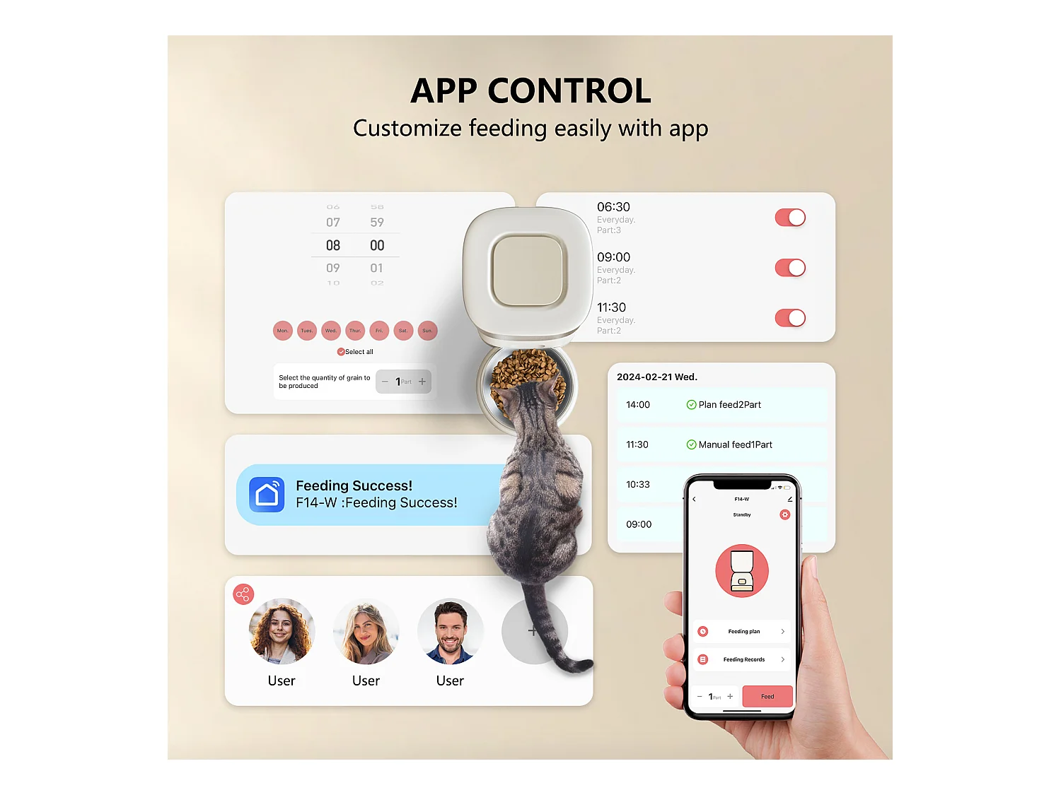 Automatischer Katzenfutterspender mit WLAN, 3 l, beiligender Futterautomat für Katzen und Hunde, 10 Mahlzeiten pro Tag, 10 s Sprachaufzeichnung